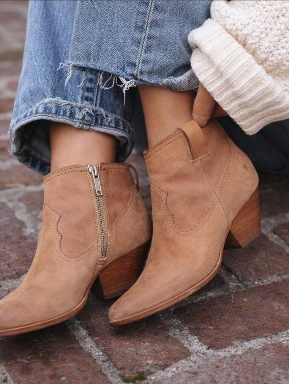Frye Reina Ash Tan Leather Western Ankle Bootie Size 9